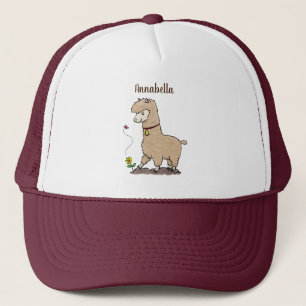 Boné Alpaca feliz e giro com cartoon de borboleta