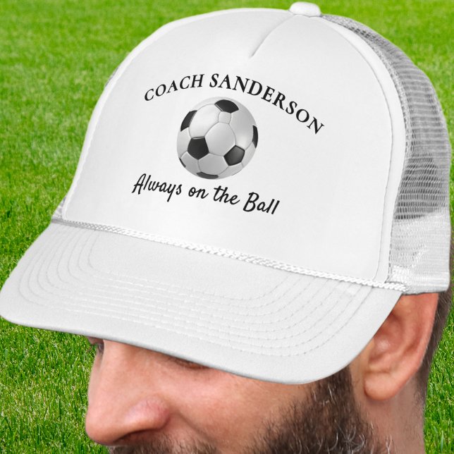 Boné 'Always on the Ball' Football Soccer Coach Custom (A personalized baseball cap for a football coach, with black and white soccer ball picture)