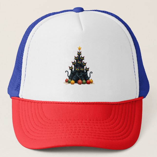 Boné Amantes de Gatos Fofa e Divertida Árvore de Natal  (Frente)