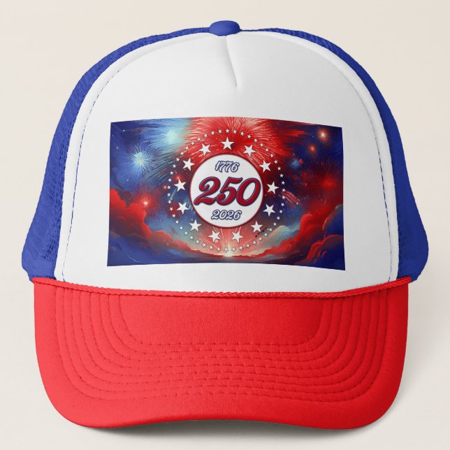 Boné America’s 250th B-day Graphic Fireworks Clouds Wh (Frente)