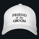 Boné Amigo do casamento elegante branco preto do Groom<br><div class="desc">Amigo do noivado elegante e preto do Groom,  Bordered Baseball Boné. Disponível em muitas cores e opções de estilo. Texto preto totalmente personalizável.</div>