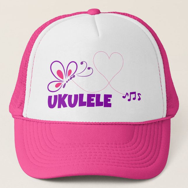 Boné Amor Ukulele Rosa Borboleta Coração Roxo (Frente)