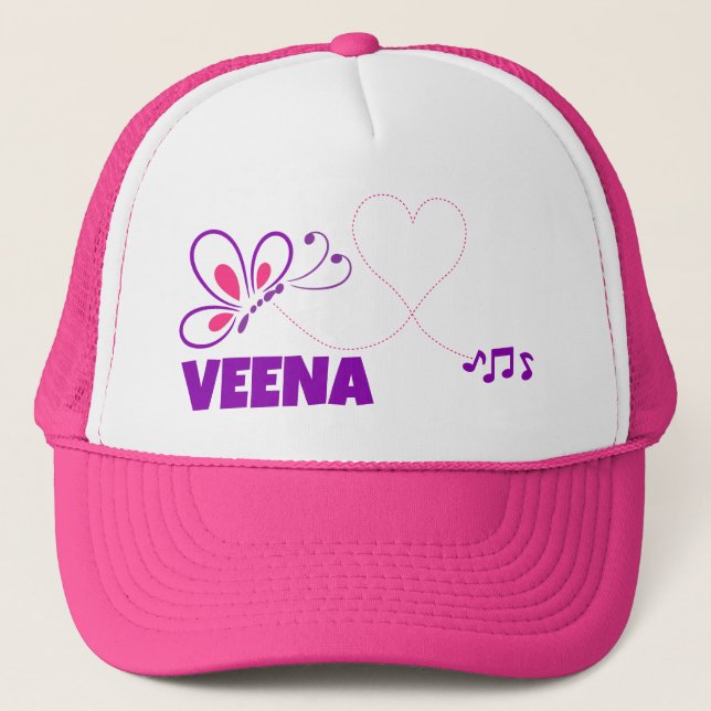 Boné Amor Veena Rosa Borboleta Roxa Coração (Frente)