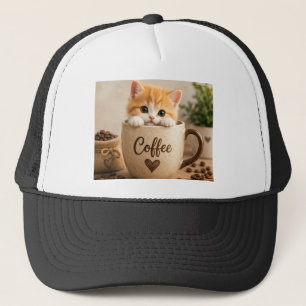 Boné Amuleto de Gatinho na Xícara de Café