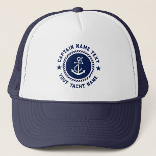 Boné Âncora de Barco Náutico Azul Marinho Branco Nome d