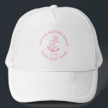 Boné Âncora Náutica Do Barco, Rosa E Branco, Vintage<br><div class="desc">Âncora náutica de barco elegante rosa-rosa com tipografia rosa personalizada.</div>