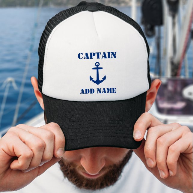Boné Ancoragem Azul Capitão Adicionar Nome ou Nome do B (Your Name or Boat Name. Several colors to choose from.
)