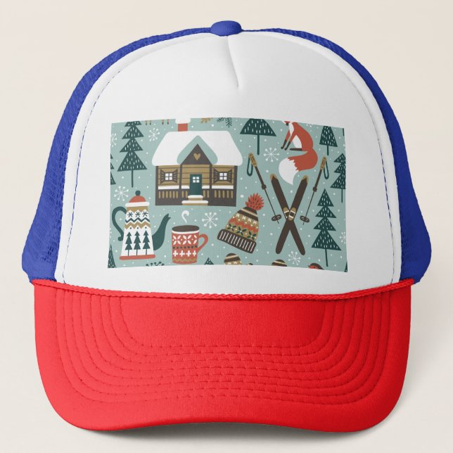 Boné Animais Florestais: Inverno Vintage Sem Costura. (Frente)