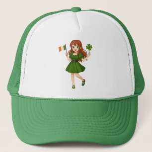 Boné Anime fofa ruiva dia de São Patrício