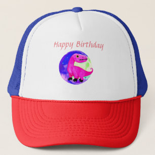 Boné Aniversário de dinossauro com aquarela rosa roxo v