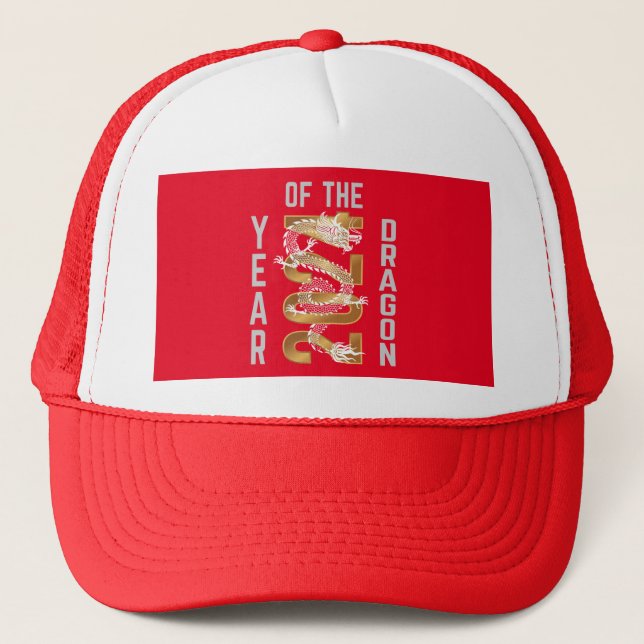 Boné Ano do Dragão Ano 2024 Branco Cinza Dourado (Frente)