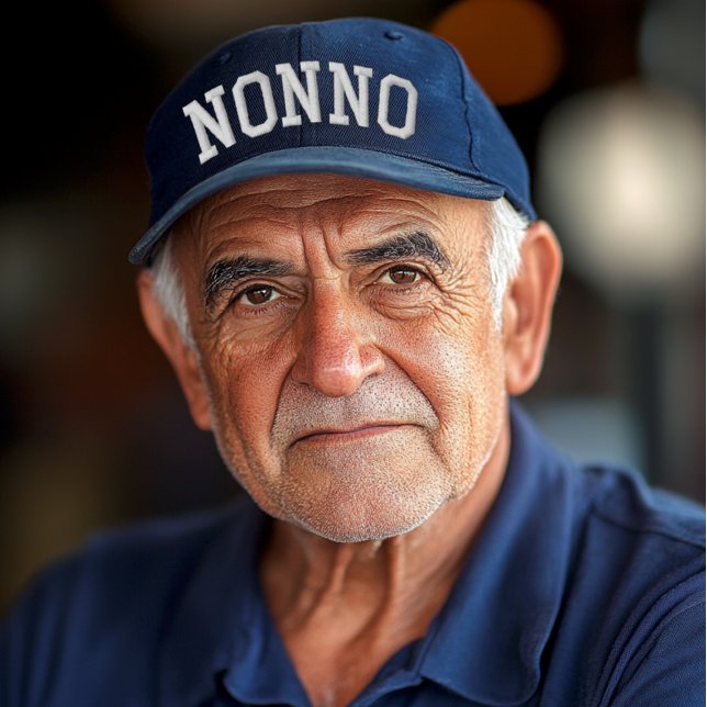 Boné Arco Atlético Nonno (Nonno athletic arched embroidered text on navy baseball cap for Italian grandfather gift)