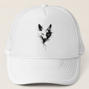 Boné Arte de Lobo Branco Elegante em Tinta Preta