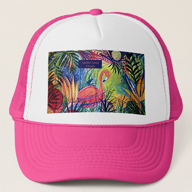 Boné Arte do flamingo da ilha de Sanibel (Frente)