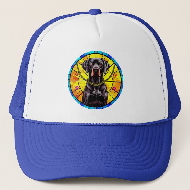 Boné Arte em Vidro Pintado com Cachorro Preto (Frente)