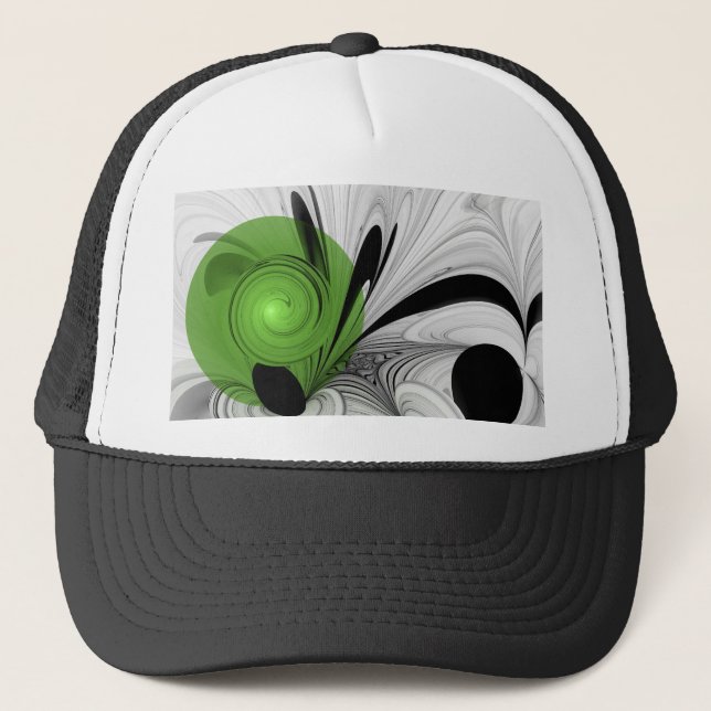 Boné Arte fractal abstrata em preto e branco com verde (Frente)