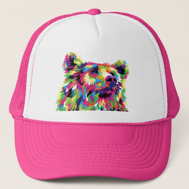 Boné Arte pop colorida de urso grizzly (Frente)