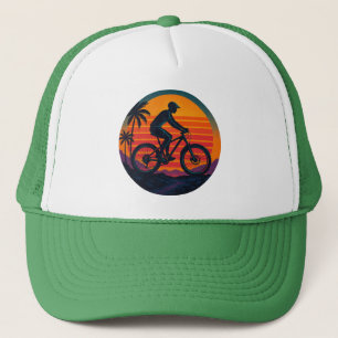 Boné Arte Retro de Ciclista de Montanha ao Pôr do Sol