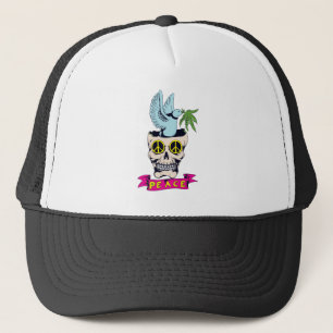 Boné arte vetorial de caveira da paz retrô hippie