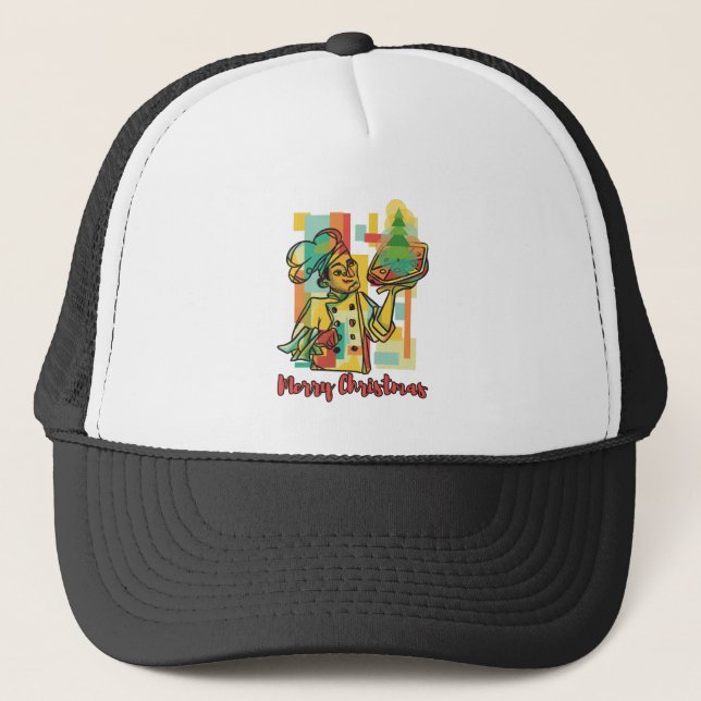 Boné Árvore de Natal de Pizza - Chef de Pizza - Saudaçã (Frente)