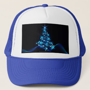 Boné árvore de Natal estilizada SlipperyJoe azul brilha