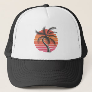 Boné Árvore Palm - Estilo Retro, pôr do sol Tropical Be