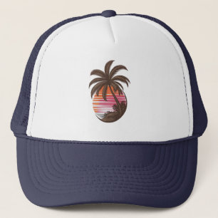 Boné Árvore Palm - Estilo Retro, pôr do sol Tropical Be