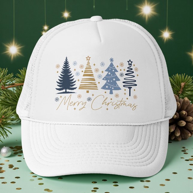 Boné Árvores Festivas Natal Caprichoso Azul Dourado (Criador carregado)