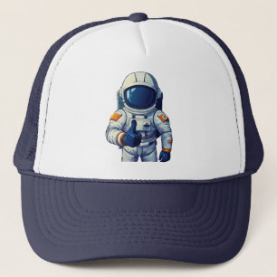 Boné astronauta em traje espacial mostrando polegar par