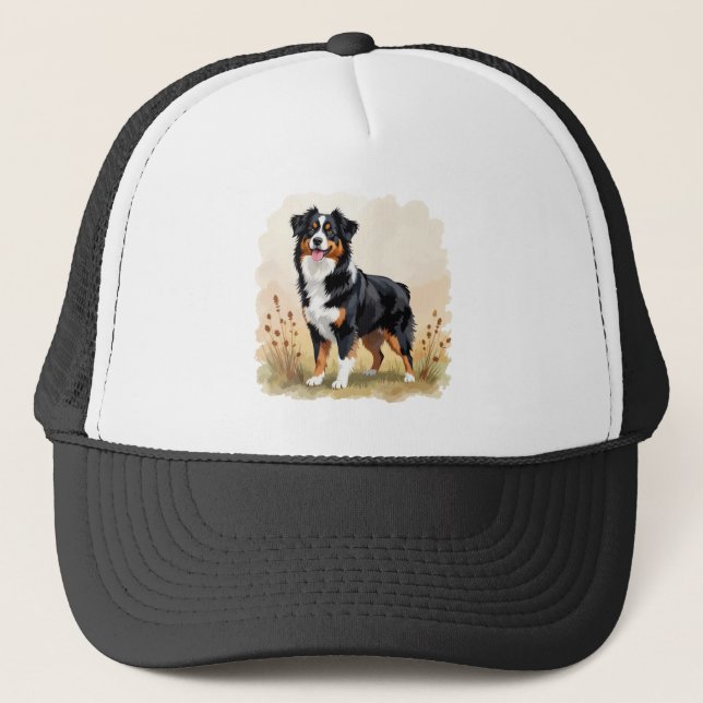 Boné Australian Shepherd Black Tricolor Aussie Dog (Frente)