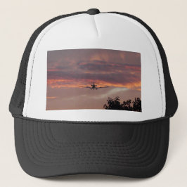 Boné Avião Comercial Aterrissando Ao Pôr do Sol