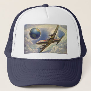 Boné Avião Vintage Voando ao redor do mundo em nuvens
