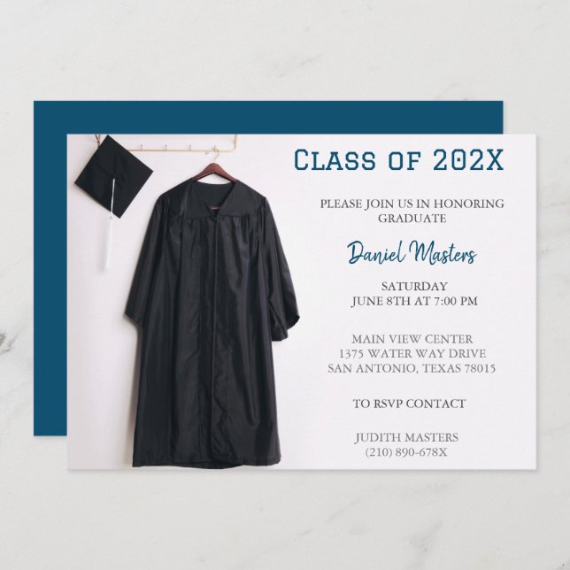 Boné azul e convite para Festa de formatura (Frente/Verso)