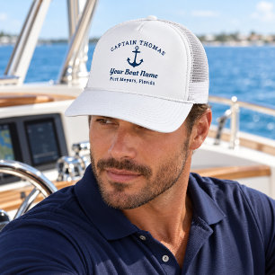 Boné Azul Marinho Náutico Nome do Capitão do Barco Pers