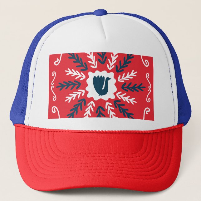 Boné Azulejo de Natal Folk Doodle Art (Frente)