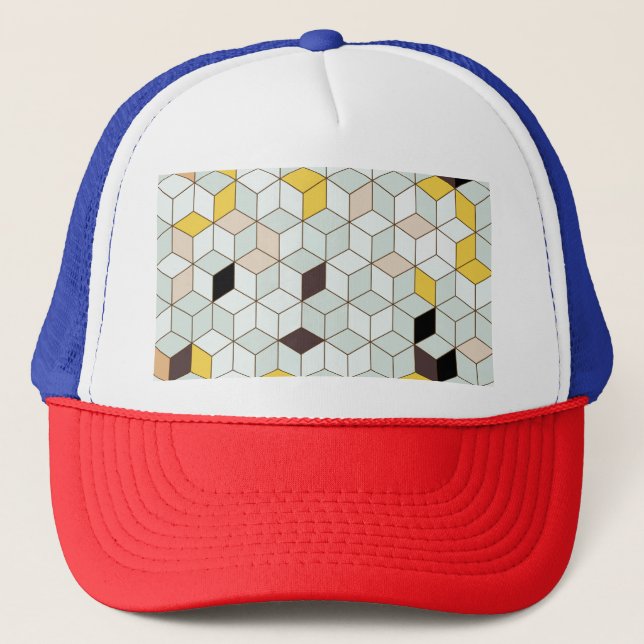 Boné Azulejos, padrão branco preto geométrico. (Frente)