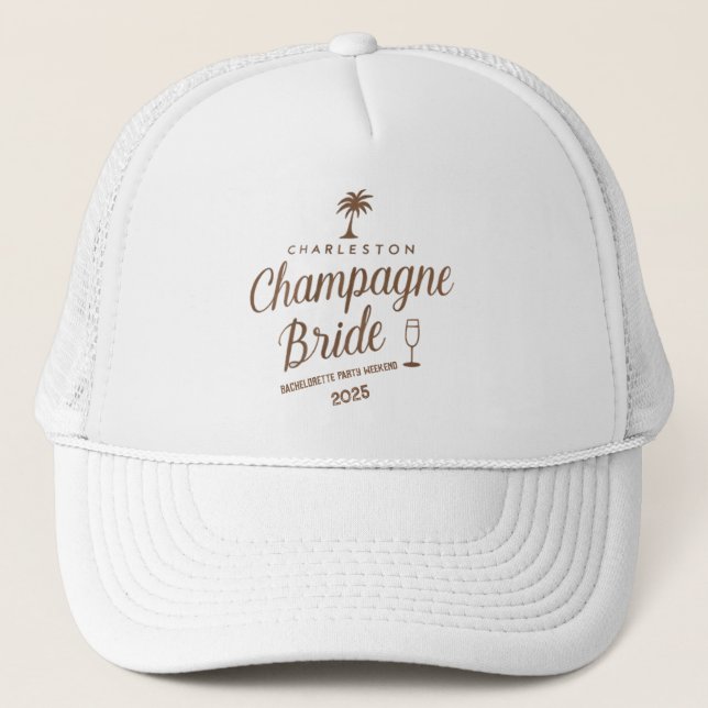 Boné Bachelorette de Champagne Charleston Personalizado (Frente)