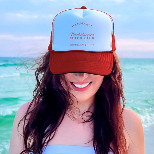 Boné Bachelorette Vermelho de Tensão Moderna (Retro Modern Vntage Red Bachelorette Trucker Hat)