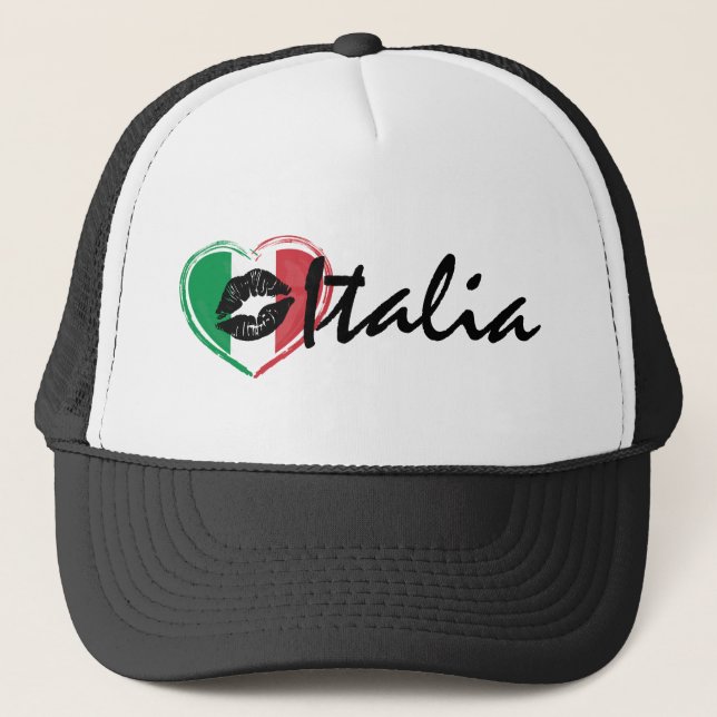 Boné Baci Kiss Love Itália Italia Heart Flag Trucker Ha (Frente)