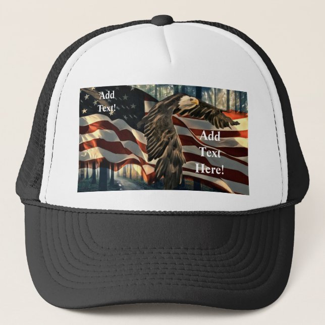 Boné Bald Eagle American Flag Country Road Trucker Hat (Frente)