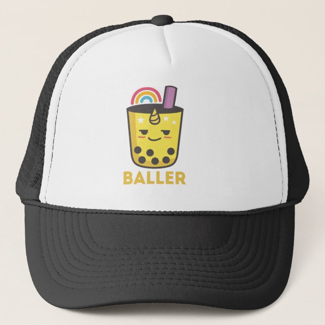 Boné Baller Kawaii Unicórnio Bebida Boba (Frente)