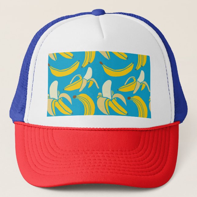 Boné Bananas amarelas, padrão de fundo azul (Frente)