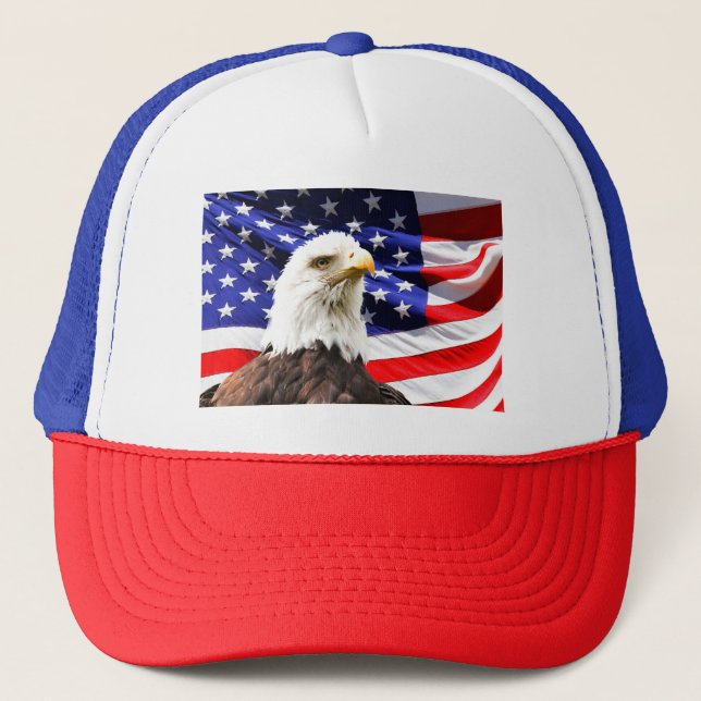 Boné Bandeira Americana com Águia Careca (Frente)