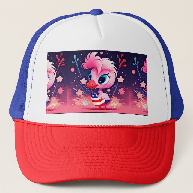Boné Bandeira Americana com Flamingo Cartoon-69216 (Frente)