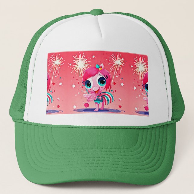 Boné Bandeira Americana com Flamingo Cartoon-69217 (Frente)