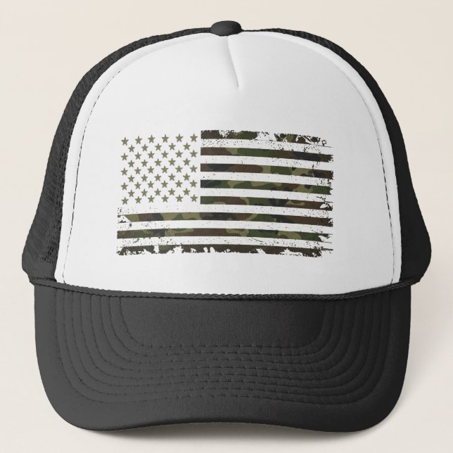 Boné Bandeira Americana em Cores de Camuflagem Militar (Frente)