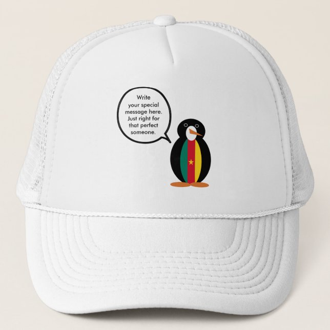 Boné Bandeira Camarões Falando Sra. Penguin (Frente)