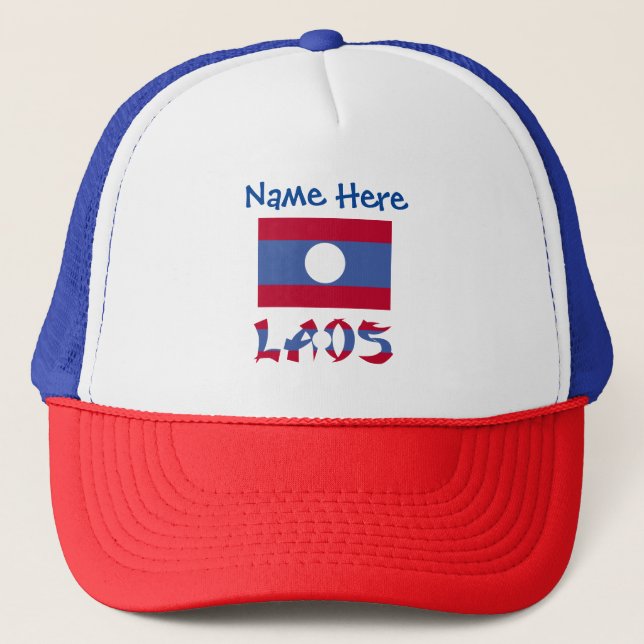Boné Bandeira do Laos Personalizada Nome Clássico  (Frente)