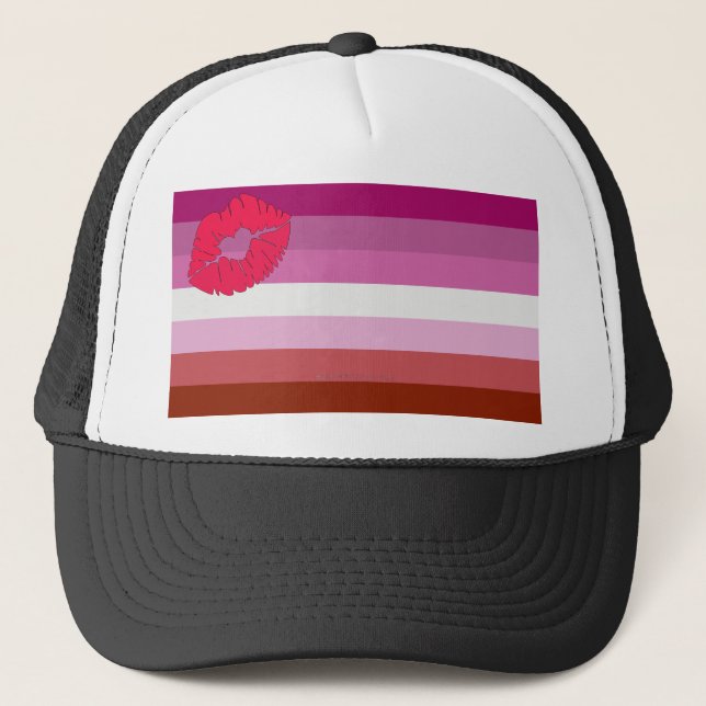 Boné bandeira do orgulho lésbico batom SlipperyJoe femi (Frente)