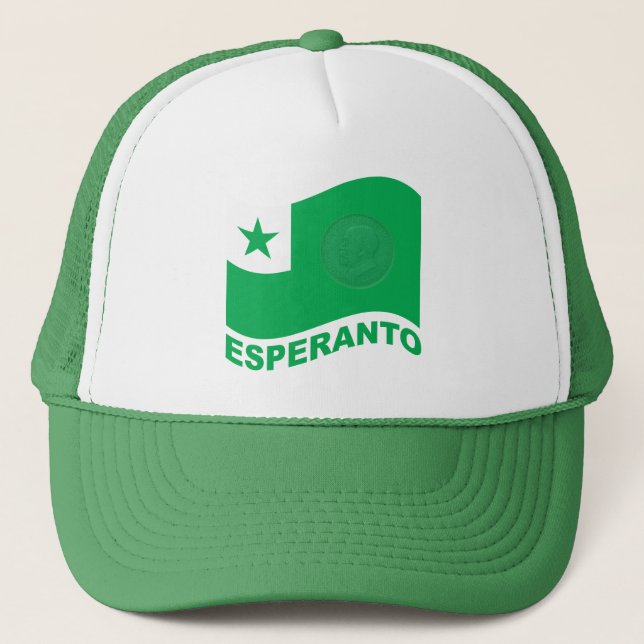 Boné Bandeira ondulada do esperanto+texto e zamenhof, (Frente)